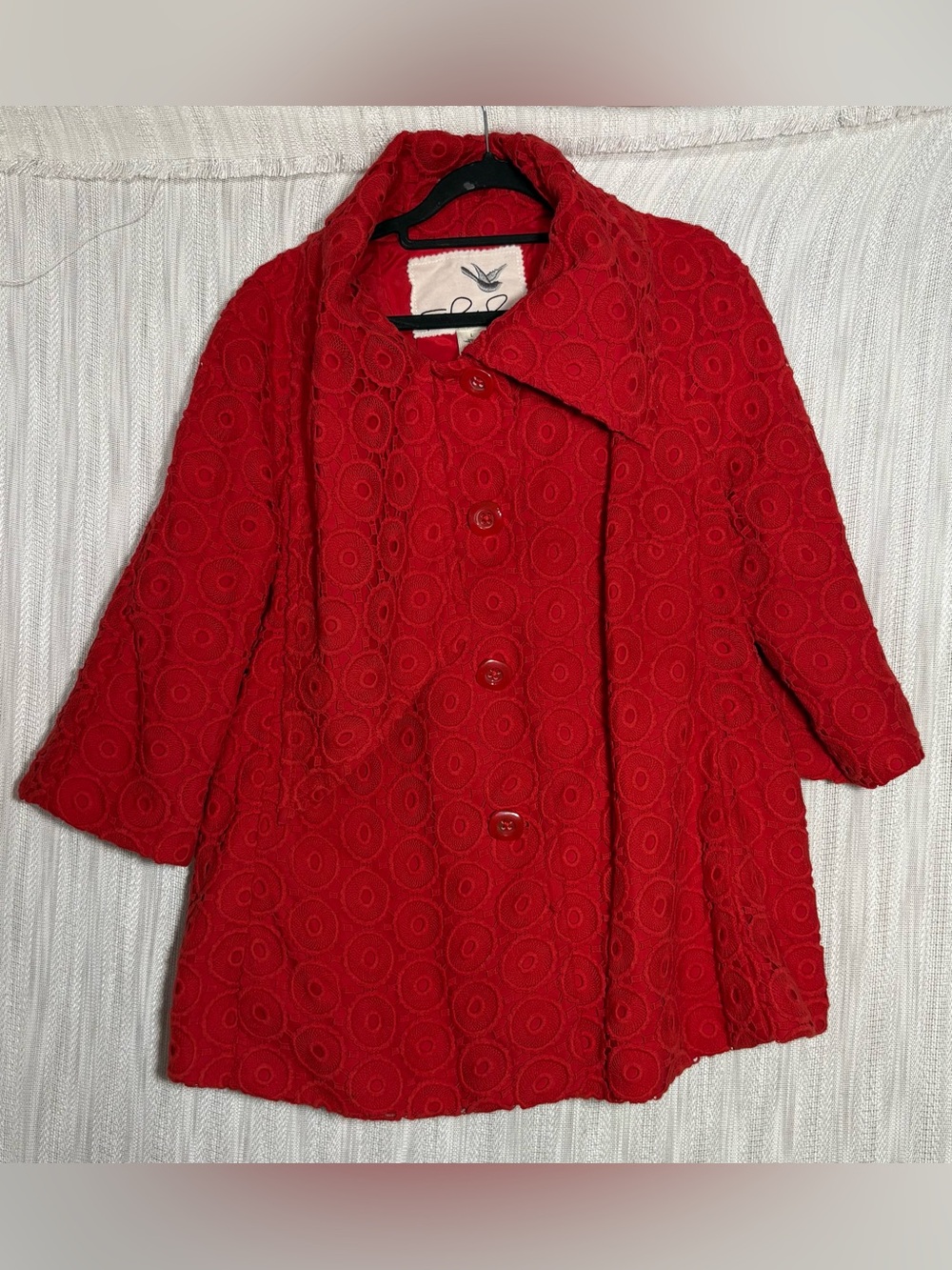 Anthropologie Tabitha Eyelet 100% Cotton Red Swing Coat Sz L